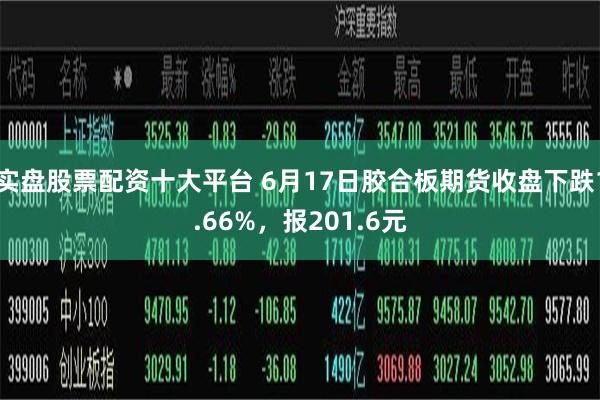 实盘股票配资十大平台 6月17日胶合板期货收盘下跌1.66%，报201.6元